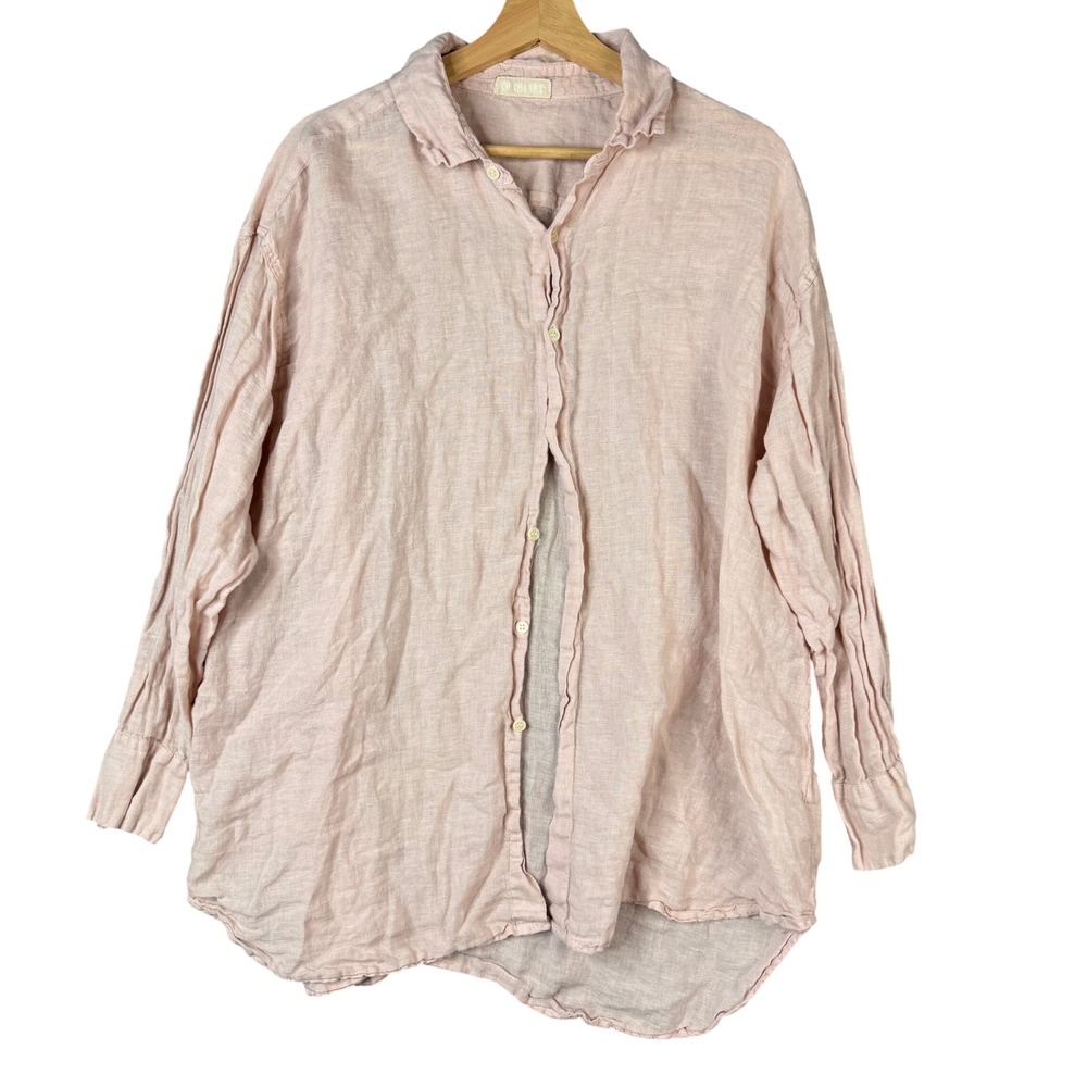 CP Shades Romy Shirt Small Pink 100% Linen Long Sleeve Button Up Oversized USA